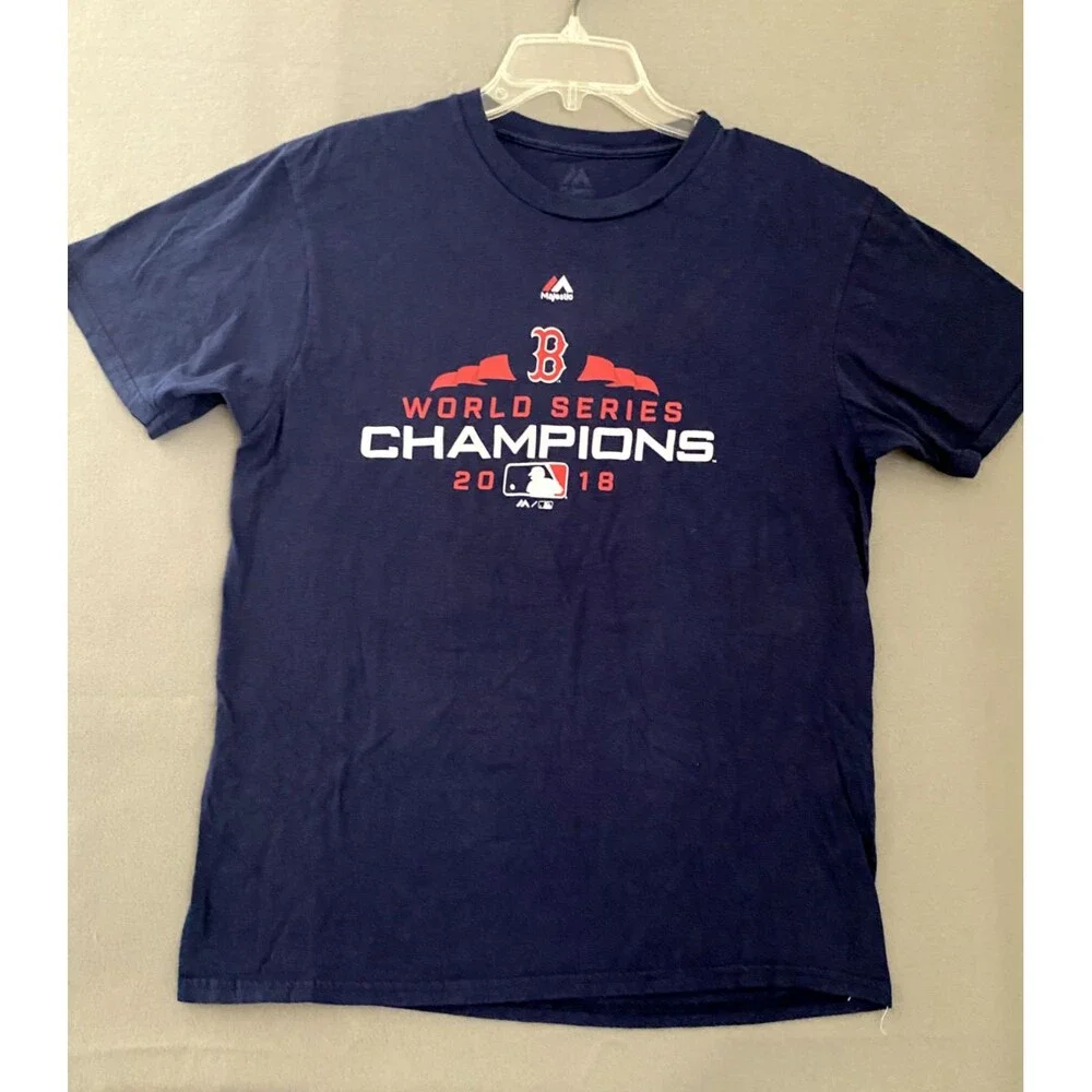 Boston Red Sox Shirt Mens Medium Blue Graphic Champions 2018 MLB Majestic Casual - Picture 2 of 8